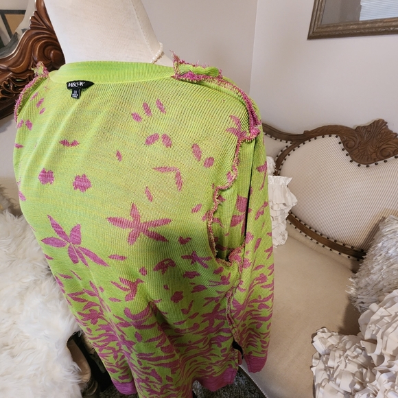 Misook Multileaf Pink & Green Long Cardigan Jacket - Picture 6 of 12